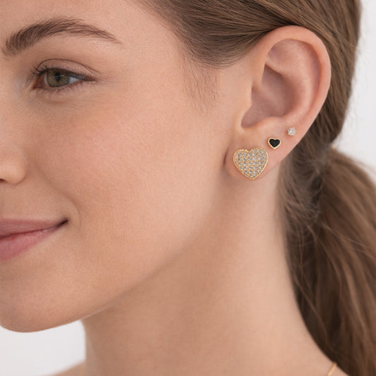 Gold Heart Stud Earrings Set