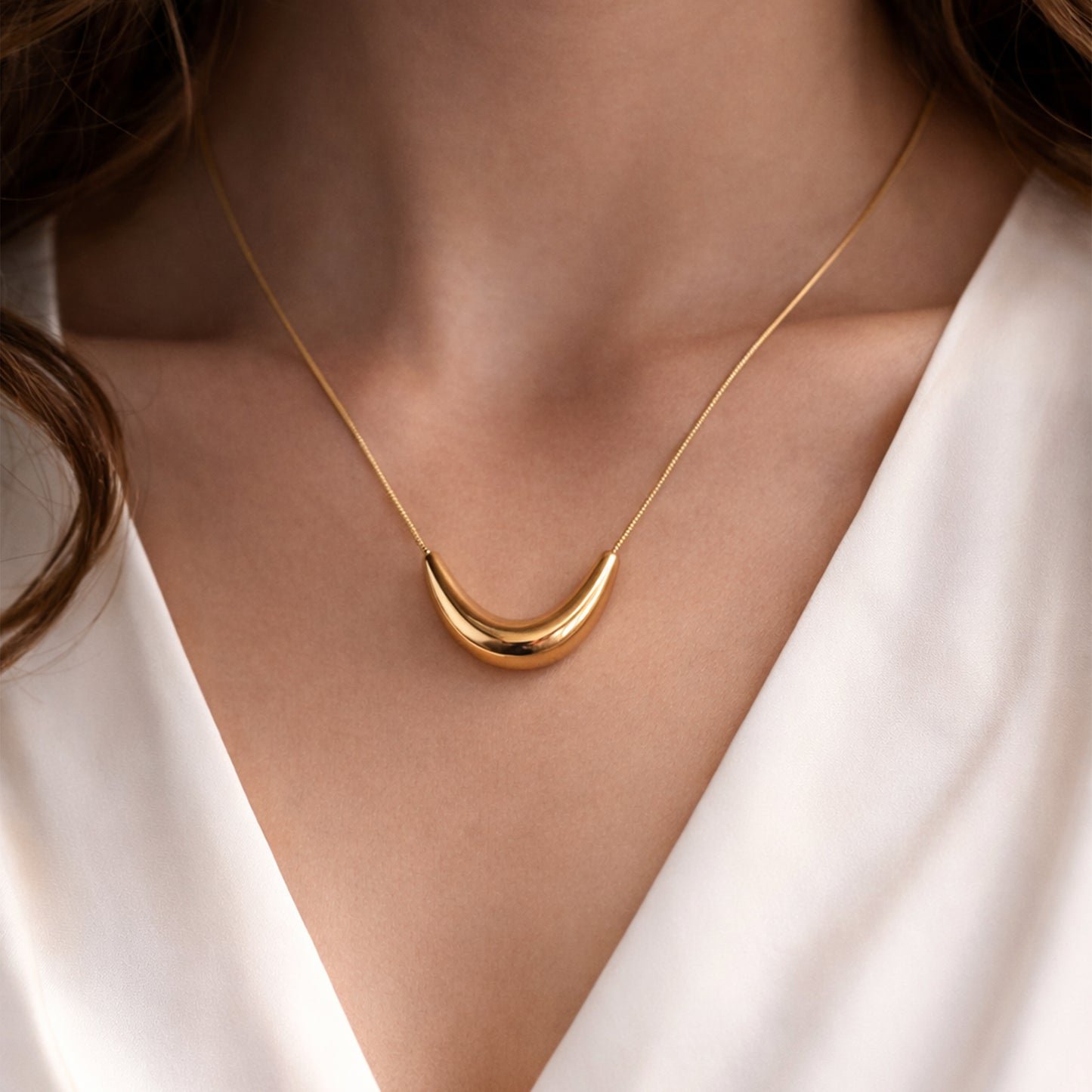 Gold Crescent Pendant Necklace